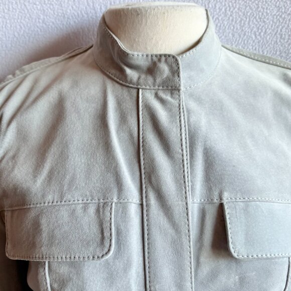 Dove Gray Grey Suede Leather Snap Close Jacket - Picture 2 of 10